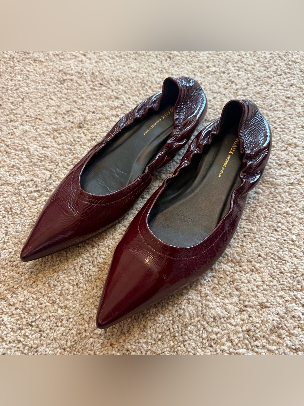 Margaux Roma Pointed Toe Ballet Flats in Merlot Crinkle Patent Leather Size 38.5 - Picture 3 of 6